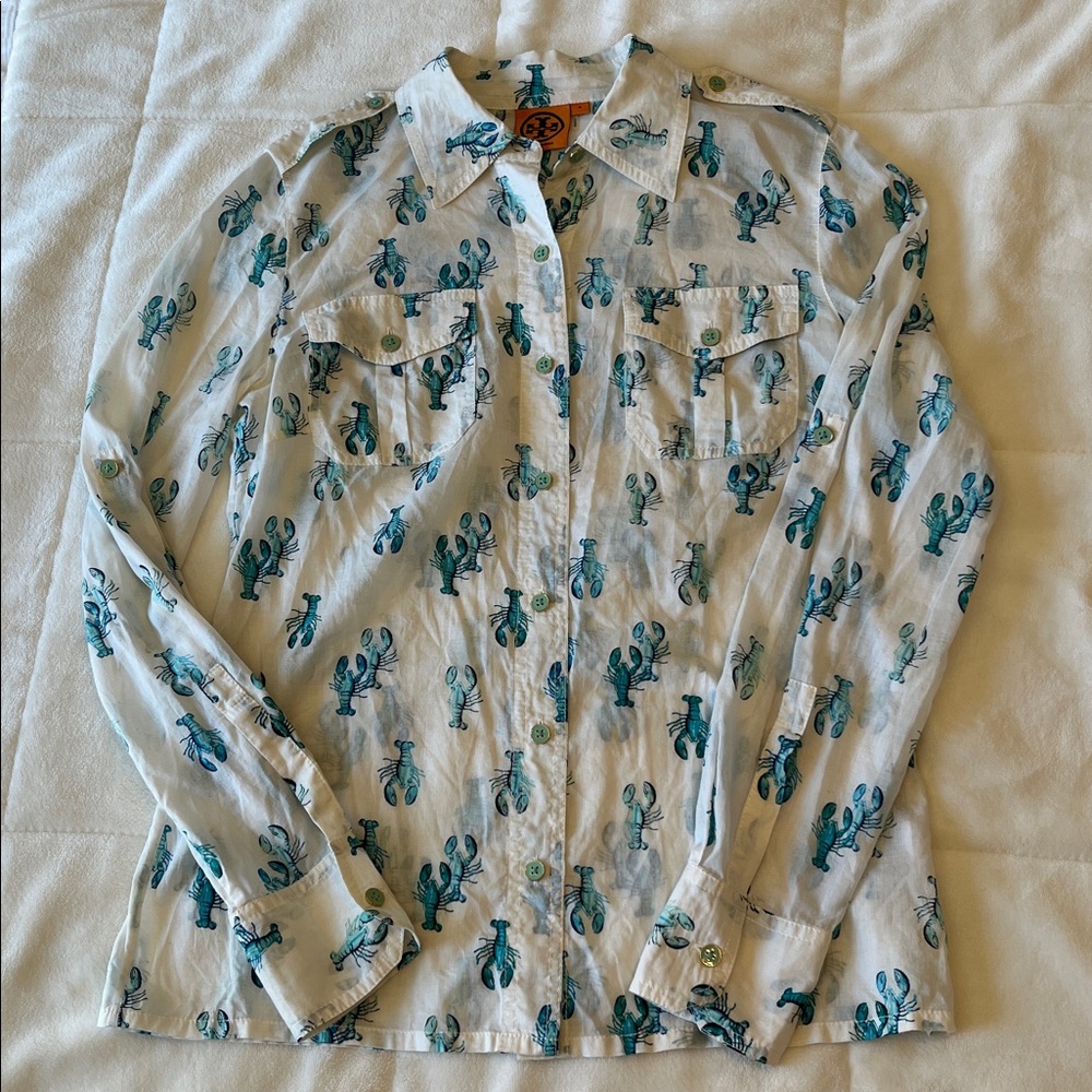 Tory Burch Blue Lobster Print Blouse